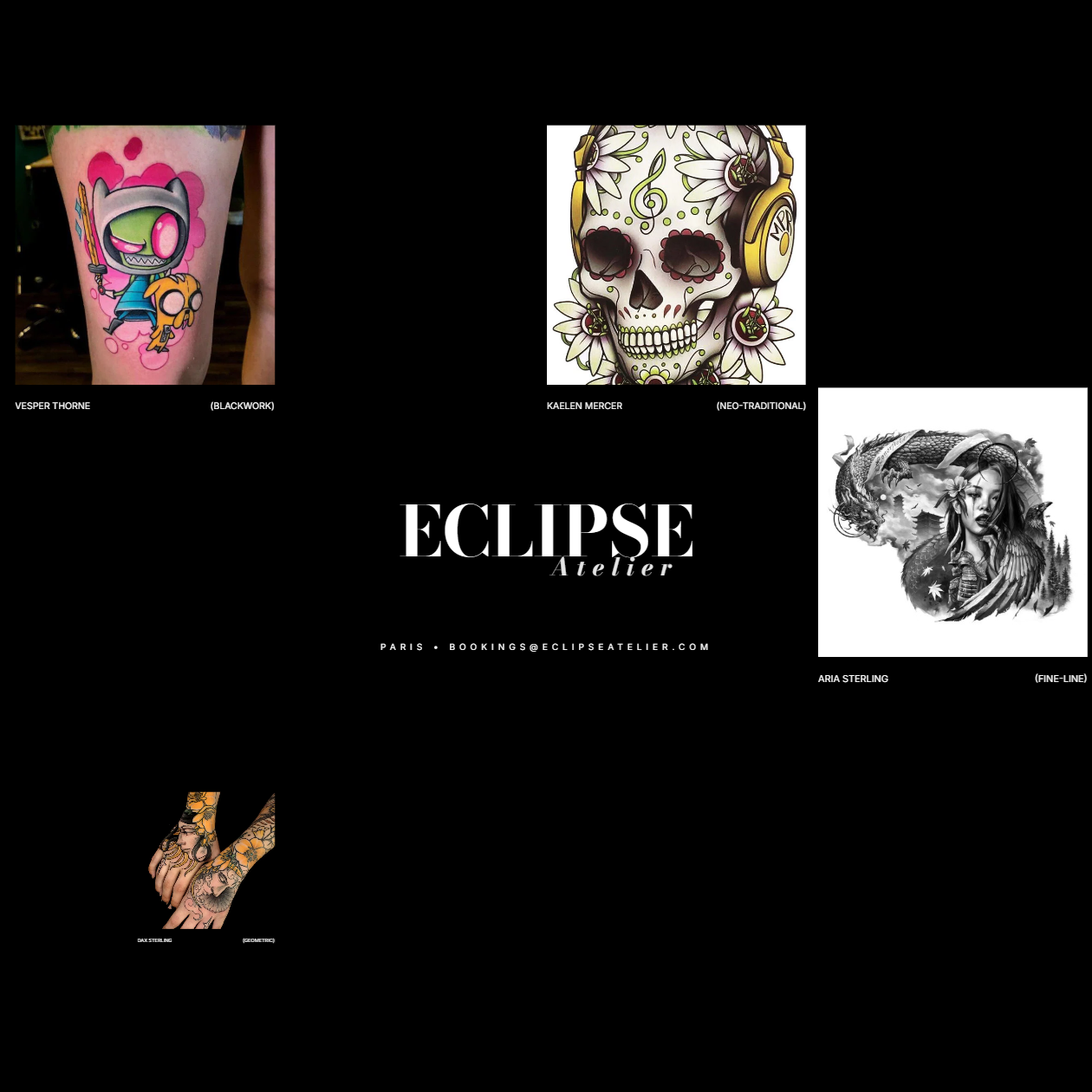 Création de site internet moderne et plateforme de réservation pour le salon de tatouage Eclipse Atelier